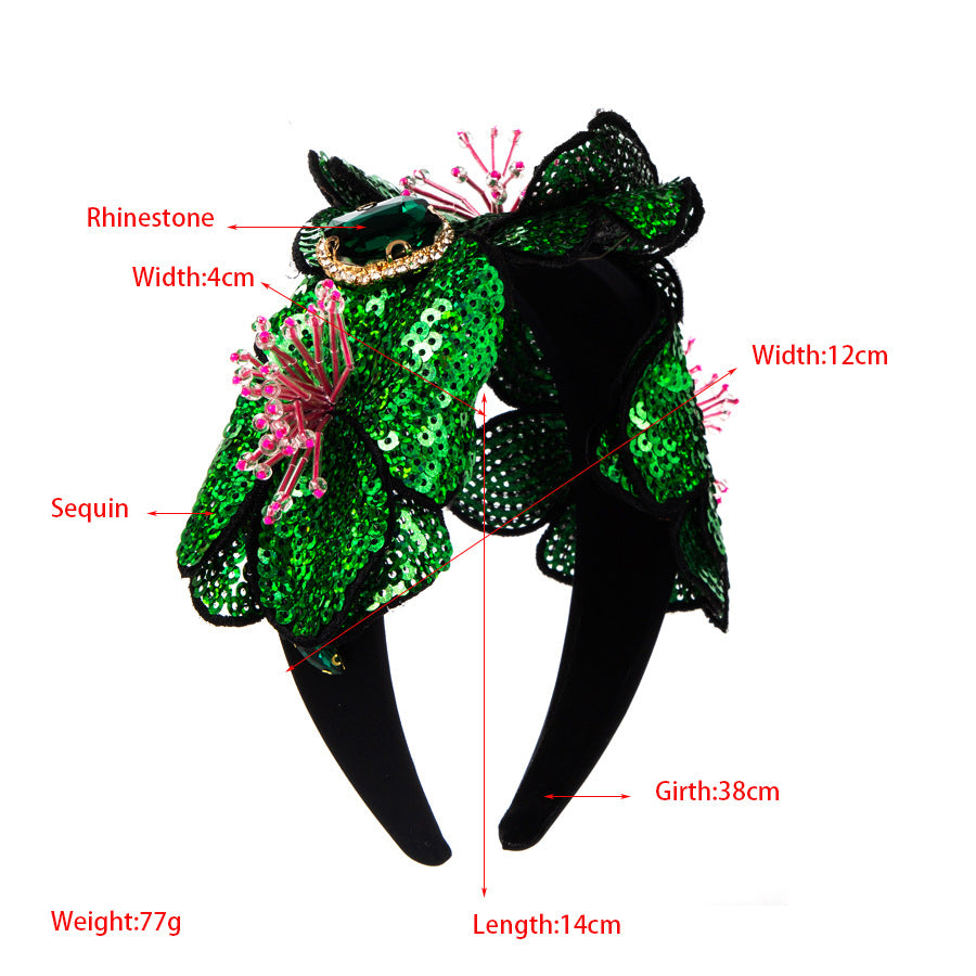 Baroque Style Jewelry Headband For Women With Rhinestones In Rose Red Featuring Elegant Flowers Design