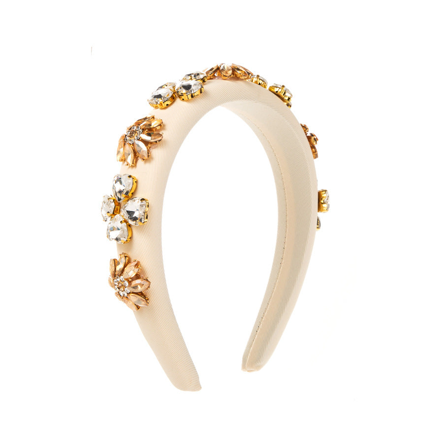 Heart Shape Baroque Style Hair Band For Women With Rhinestones In Dyed Black