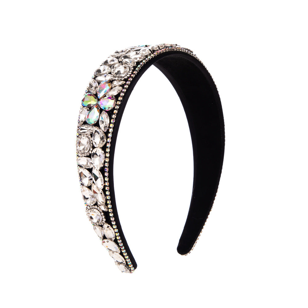 Baroque Style Jewelry Headband For Women With Rhinestones In Coffer Color Featuring Elegant Flowers Design