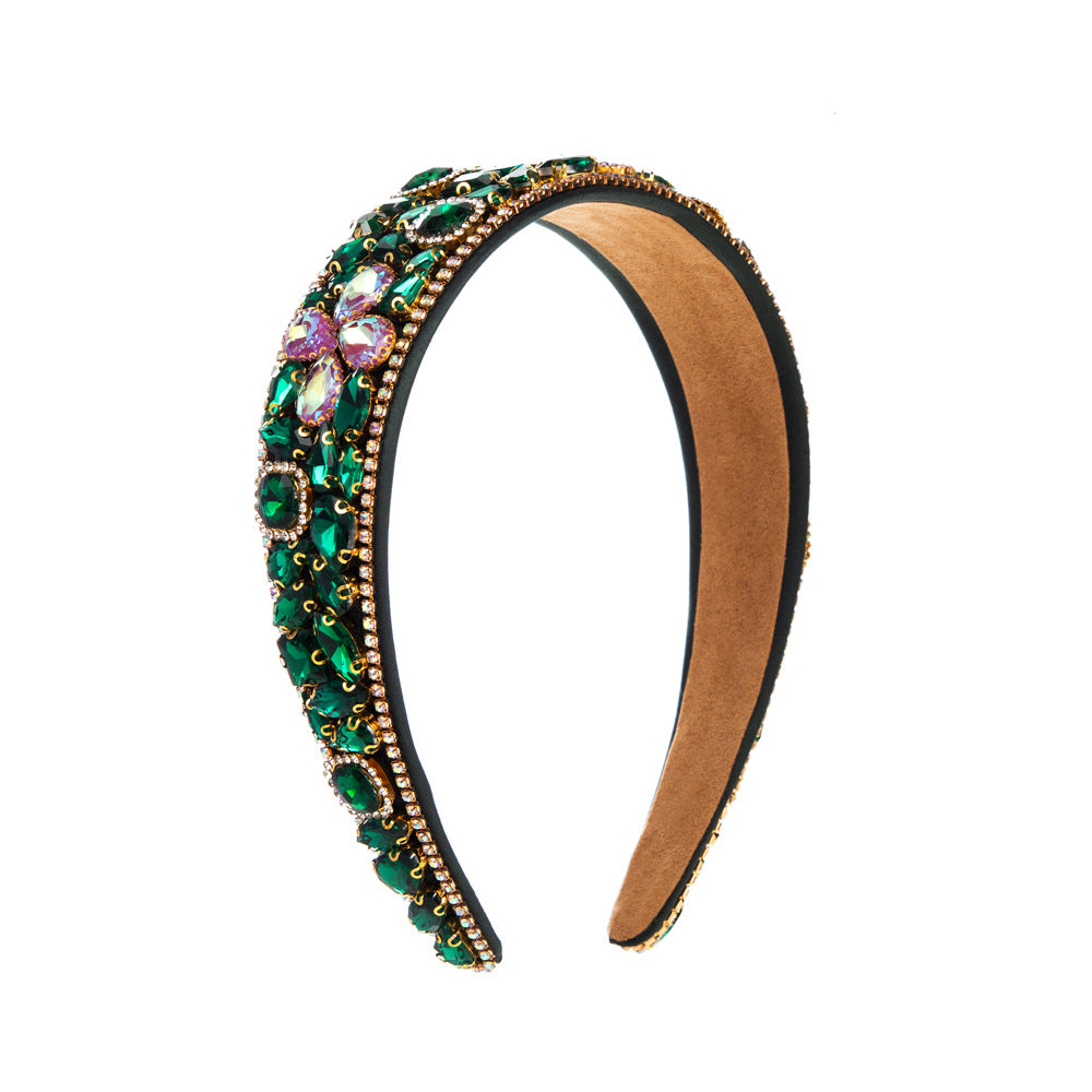 Baroque Style Jewelry Headband For Women With Rhinestones In Coffer Color Featuring Elegant Flowers Design