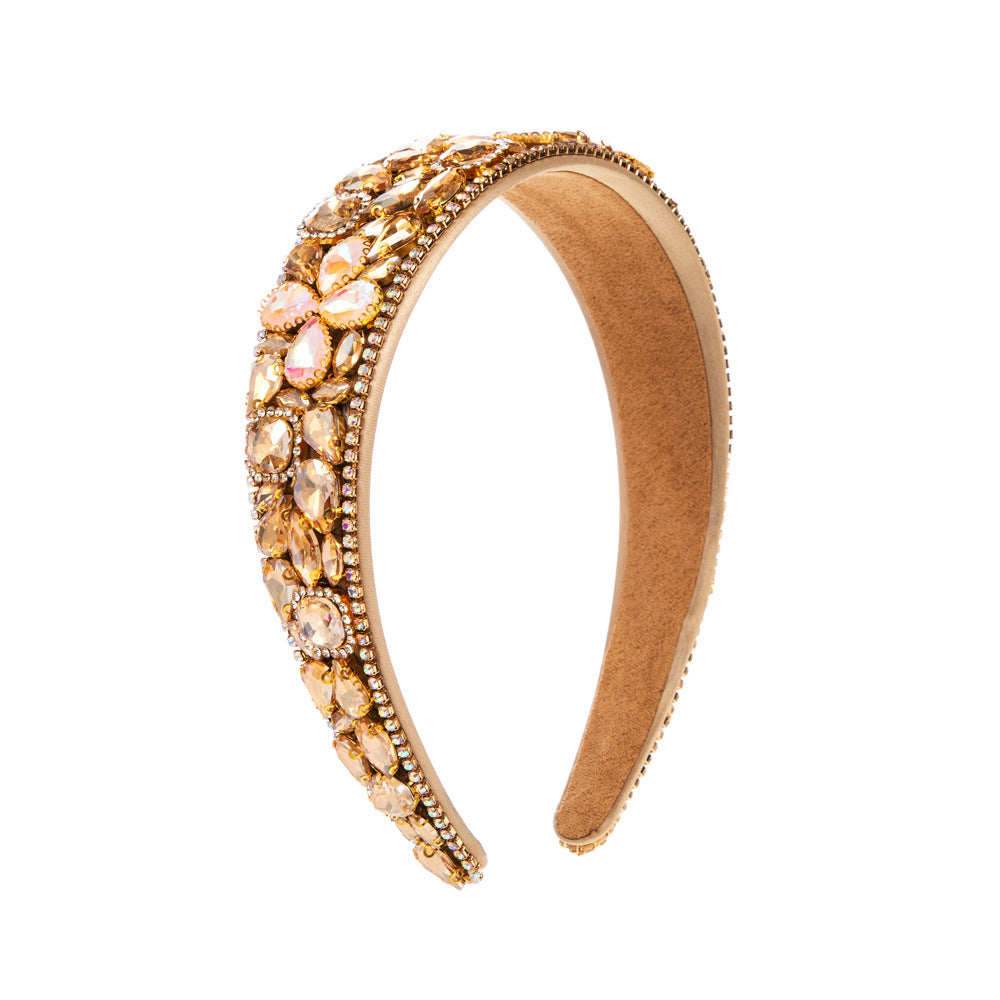 Baroque Style Jewelry Headband For Women With Rhinestones In Coffer Color Featuring Elegant Flowers Design