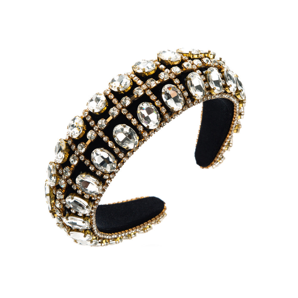 Baroque Style Lattice Jewelry Headband For Women With Rhinestones In Colour