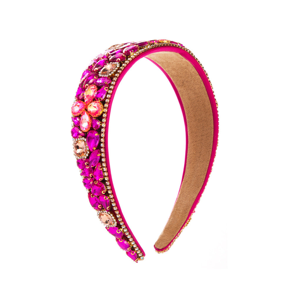 Baroque Style Jewelry Headband For Women With Rhinestones In Coffer Color Featuring Elegant Flowers Design