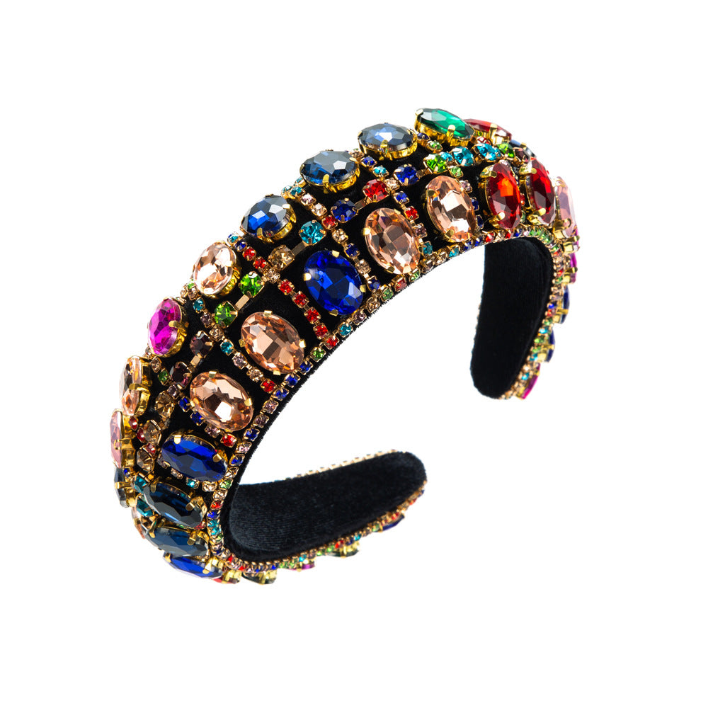 Baroque Style Lattice Jewelry Headband For Women With Rhinestones In Colour
