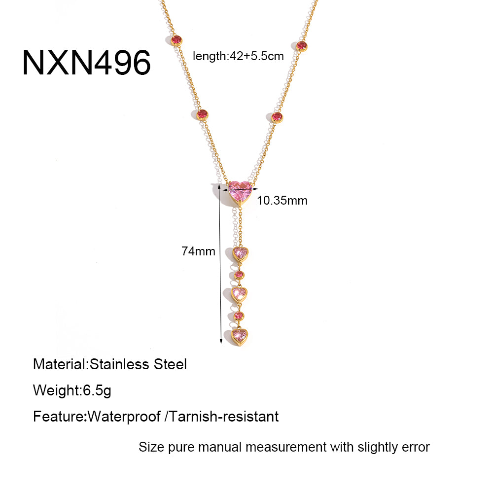 Geometric IG Style Necklace For Women In 304 Stainless Steel With 18K Gold Plated PVD, Zircon Inlay, Cable Chain