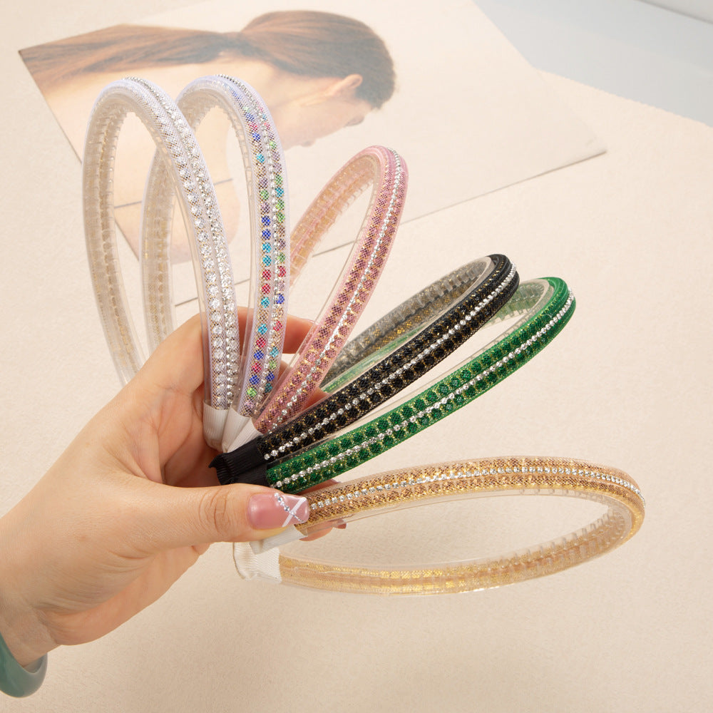 Jewelry Headband For Women In Natural Pink With Rhinestones, Stylish Commute Hair Accessory For Autumn