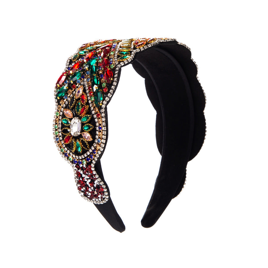 Baroque Style Jewelry Headband For Women With White Rhinestones Flowers