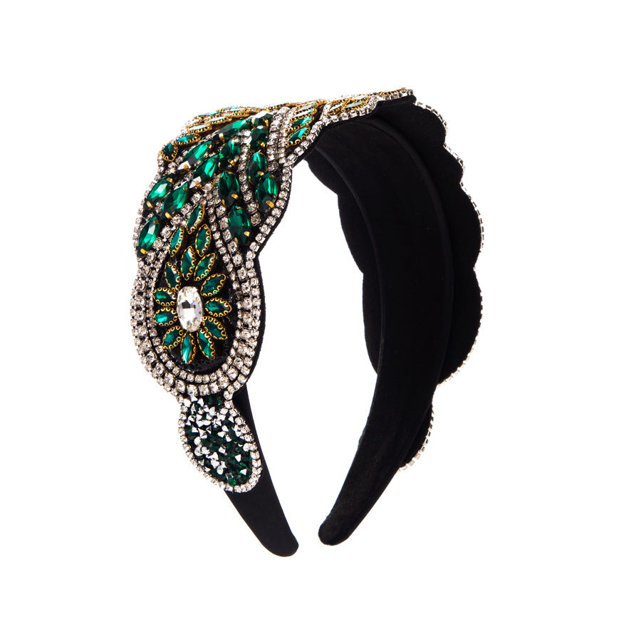 Baroque Style Jewelry Headband For Women With White Rhinestones Flowers
