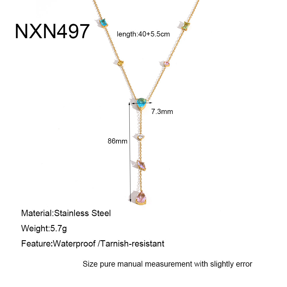 Geometric IG Style Necklace For Women In 304 Stainless Steel With 18K Gold Plated PVD, Zircon Inlay, Cable Chain