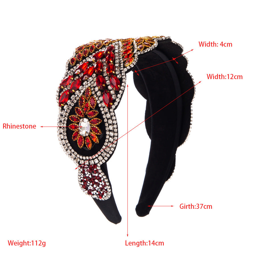 Baroque Style Jewelry Headband For Women With White Rhinestones Flowers