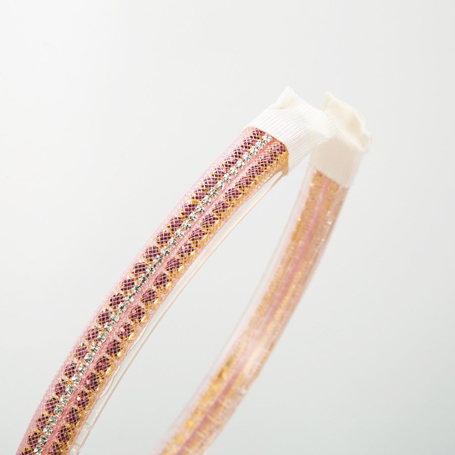Jewelry Headband For Women In Natural Pink With Rhinestones, Stylish Commute Hair Accessory For Autumn