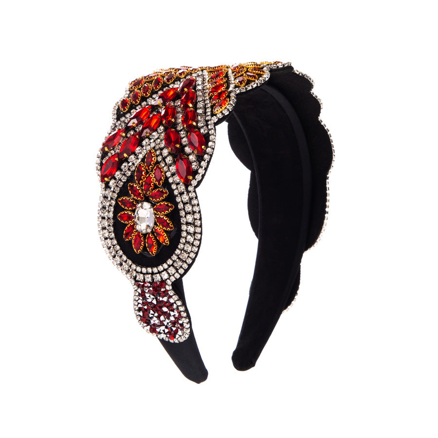 Baroque Style Jewelry Headband For Women With White Rhinestones Flowers