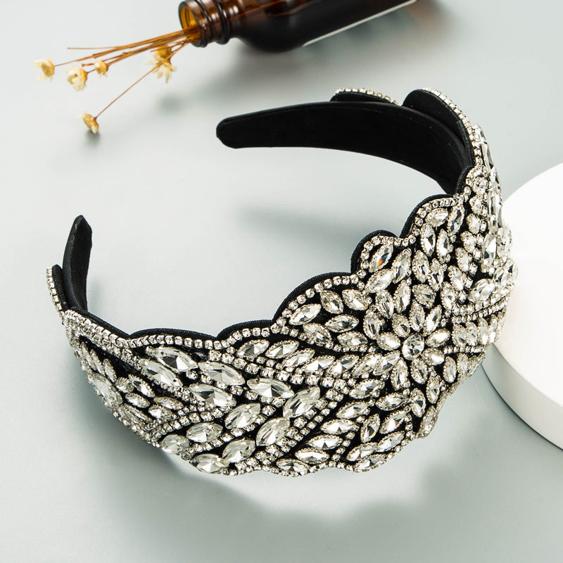 Baroque Style Jewelry Headband For Women With White Rhinestones Flowers