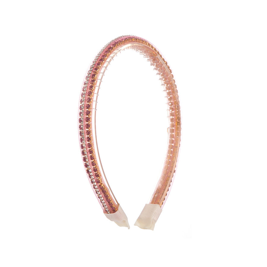 Jewelry Headband For Women In Natural Pink With Rhinestones, Stylish Commute Hair Accessory For Autumn