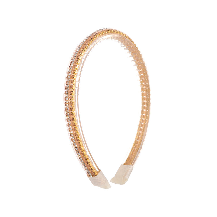 Jewelry Headband For Women In Natural Pink With Rhinestones, Stylish Commute Hair Accessory For Autumn