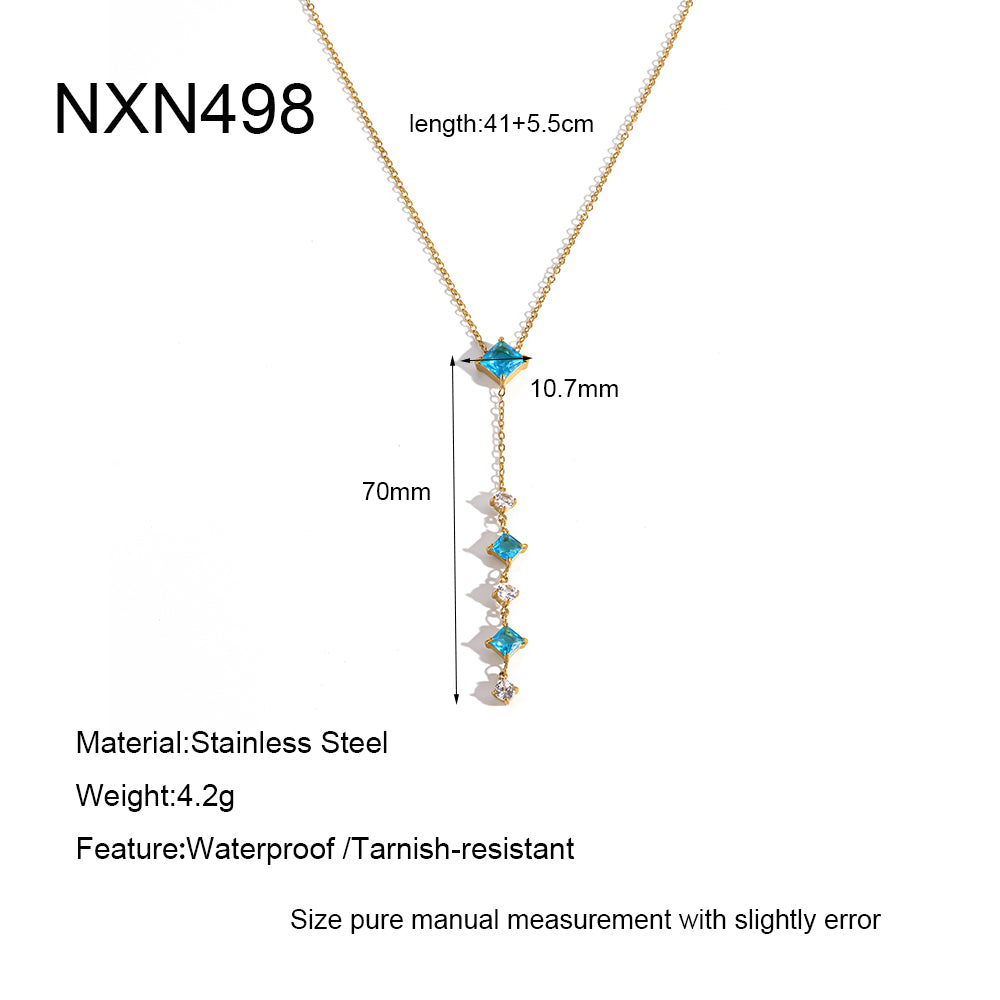 Geometric IG Style Necklace For Women In 304 Stainless Steel With 18K Gold Plated PVD, Zircon Inlay, Cable Chain