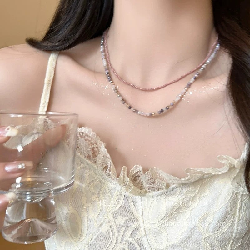 Double Layer Necklace For Women Featuring Colour Beading With Artificial Crystal Beads On A Ball Chain