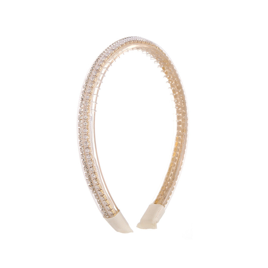 Jewelry Headband For Women In Natural Pink With Rhinestones, Stylish Commute Hair Accessory For Autumn