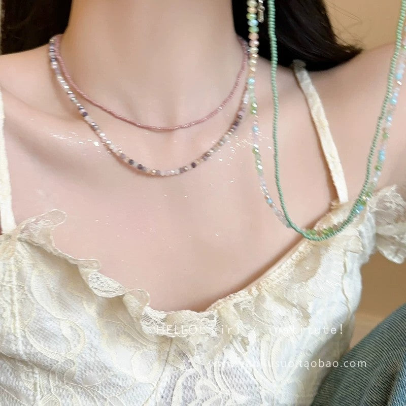 Double Layer Necklace For Women Featuring Colour Beading With Artificial Crystal Beads On A Ball Chain