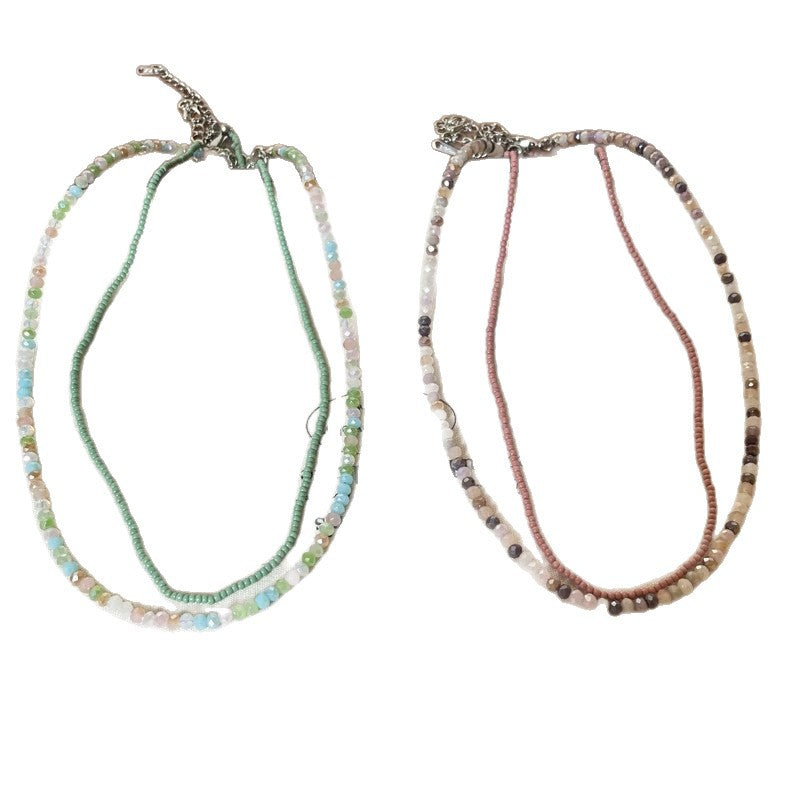 Double Layer Necklace For Women Featuring Colour Beading With Artificial Crystal Beads On A Ball Chain
