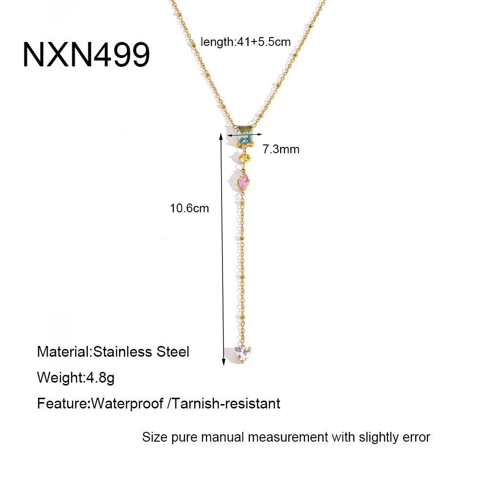 Geometric IG Style Necklace For Women In 304 Stainless Steel With 18K Gold Plated PVD, Zircon Inlay, Cable Chain