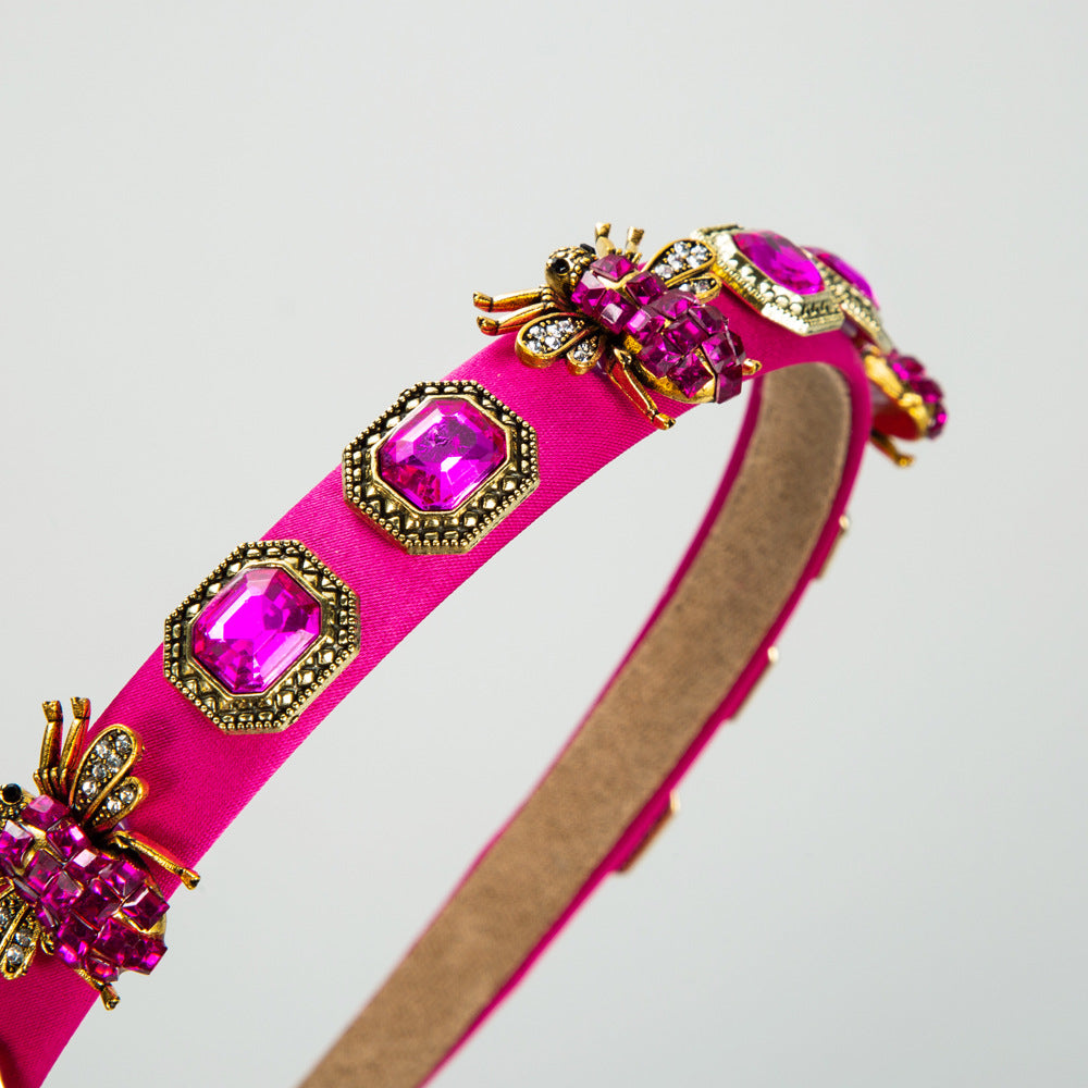 Baroque Style Bee Jewelry Headband For Women With Rhinestones In Dyed Black