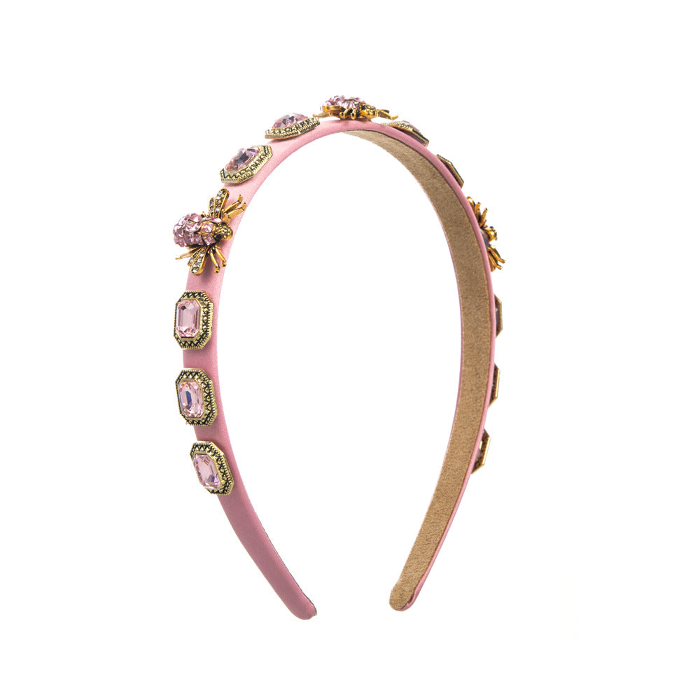 Baroque Style Bee Jewelry Headband For Women With Rhinestones In Dyed Black