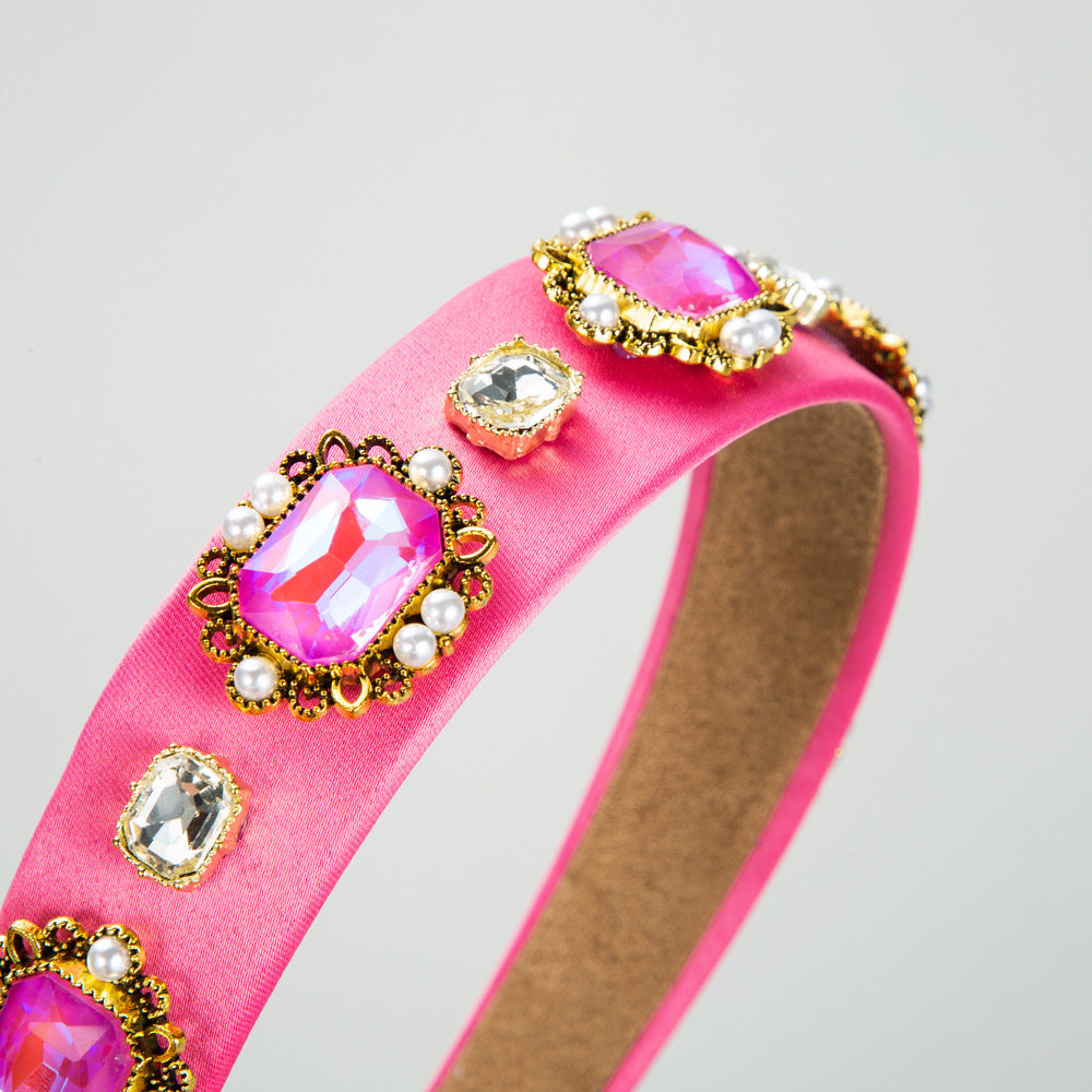 Baroque Style Round Jewelry Headband For Women With Blue Rhinestones