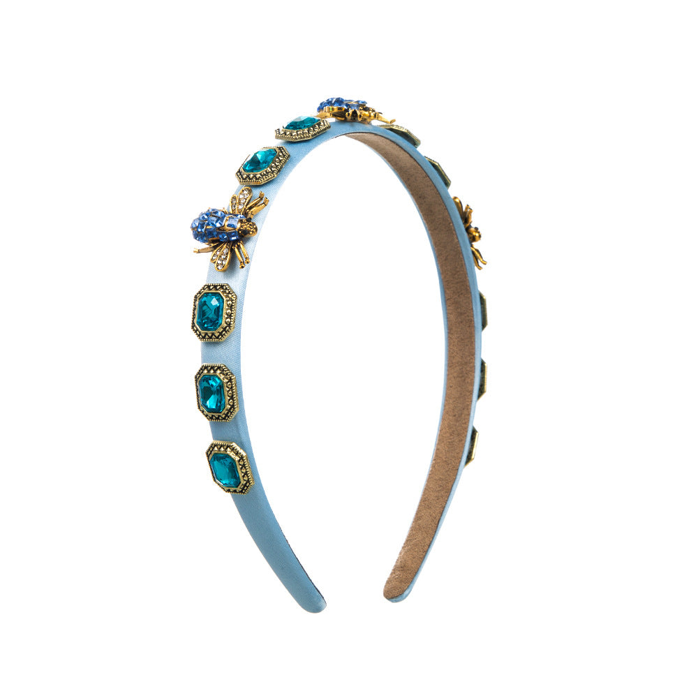 Baroque Style Bee Jewelry Headband For Women With Rhinestones In Dyed Black