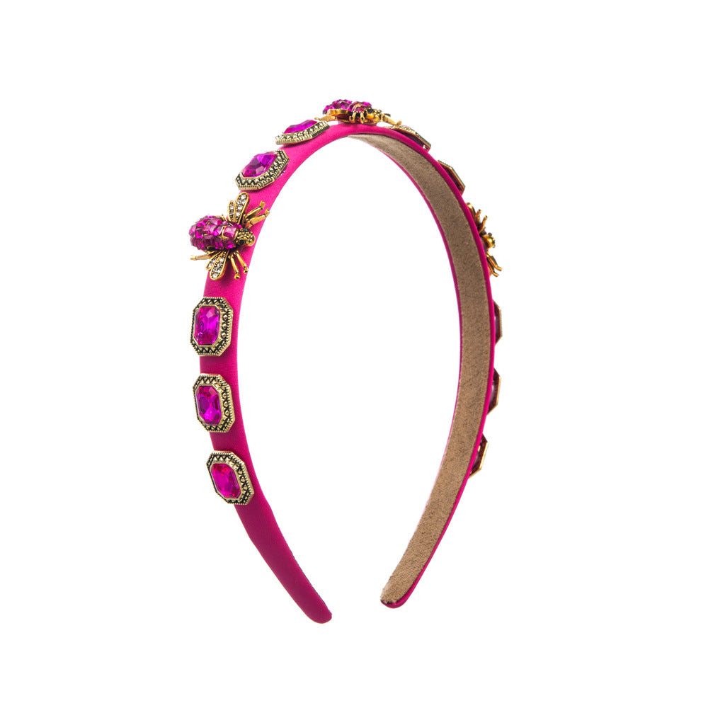 Baroque Style Bee Jewelry Headband For Women With Rhinestones In Dyed Black