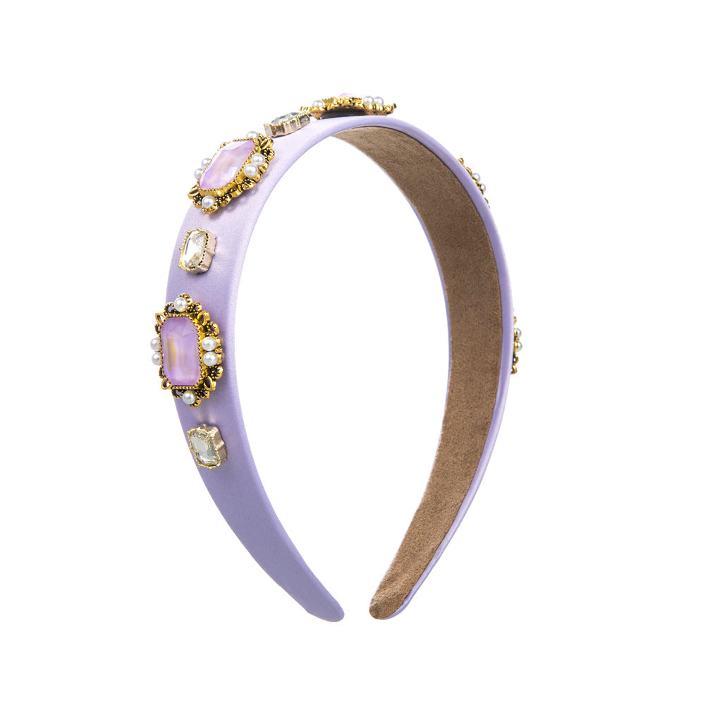 Baroque Style Round Jewelry Headband For Women With Blue Rhinestones