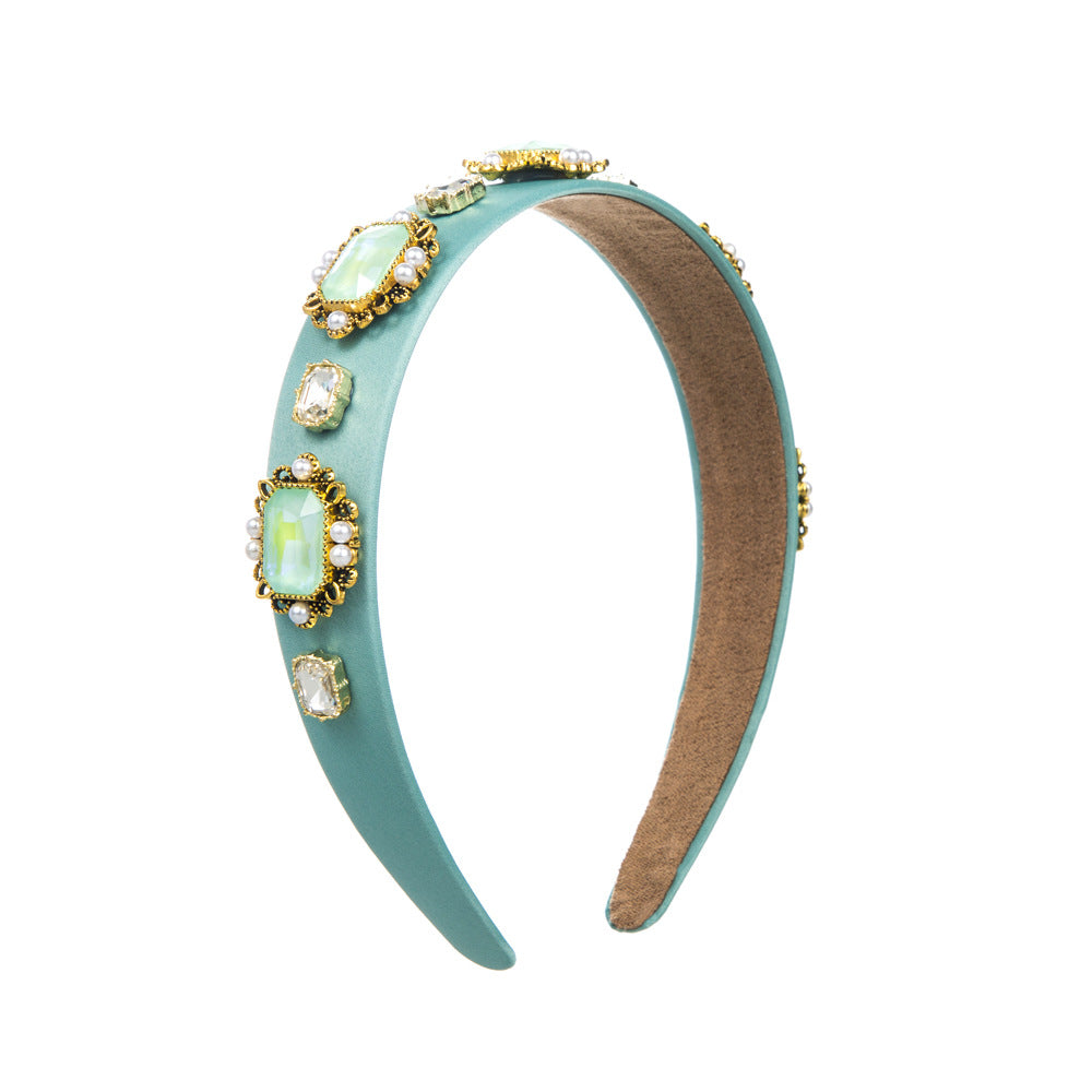 Baroque Style Round Jewelry Headband For Women With Blue Rhinestones
