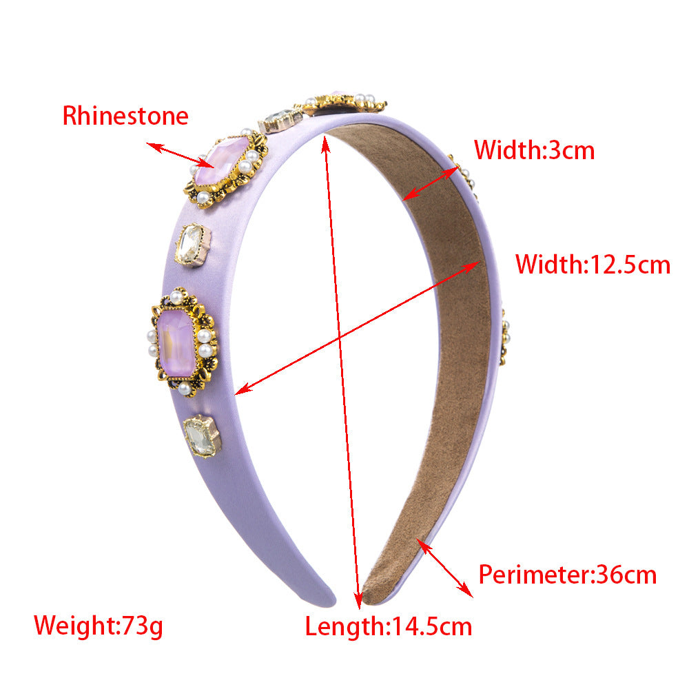 Baroque Style Round Jewelry Headband For Women With Blue Rhinestones