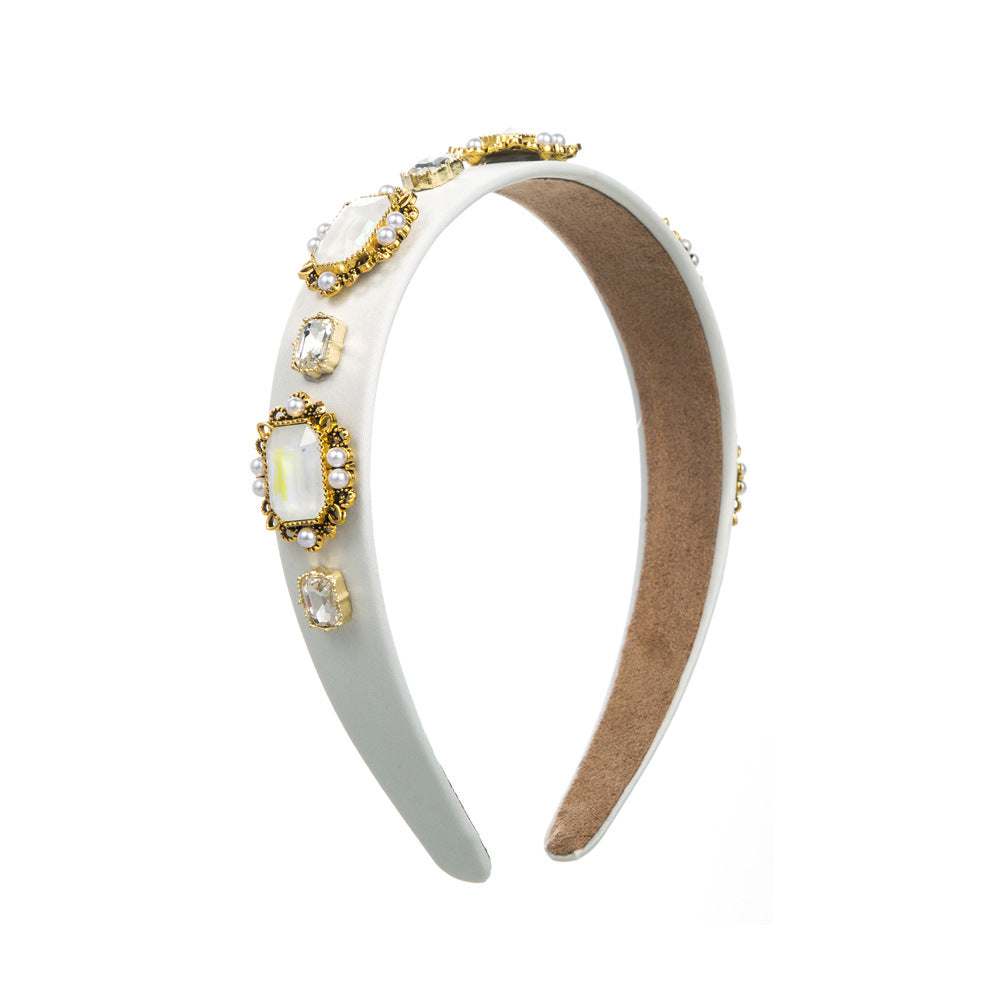 Baroque Style Round Jewelry Headband For Women With Blue Rhinestones