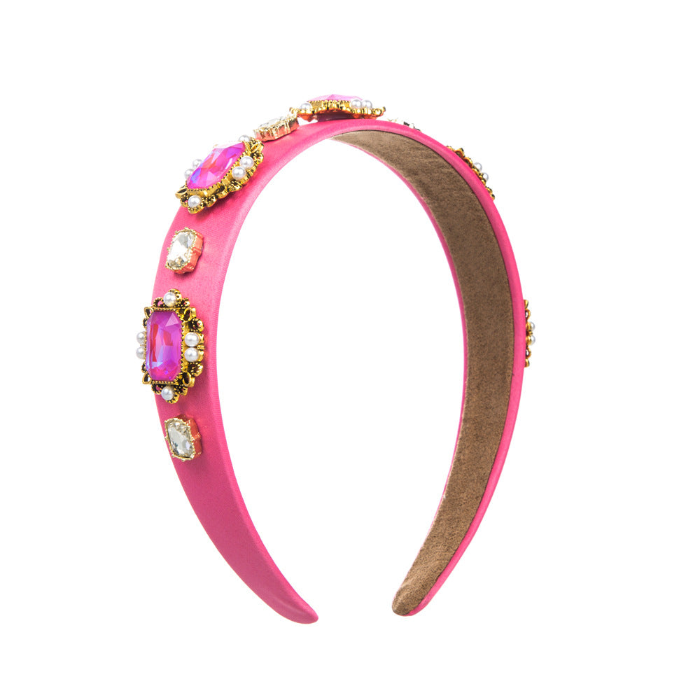 Baroque Style Round Jewelry Headband For Women With Blue Rhinestones