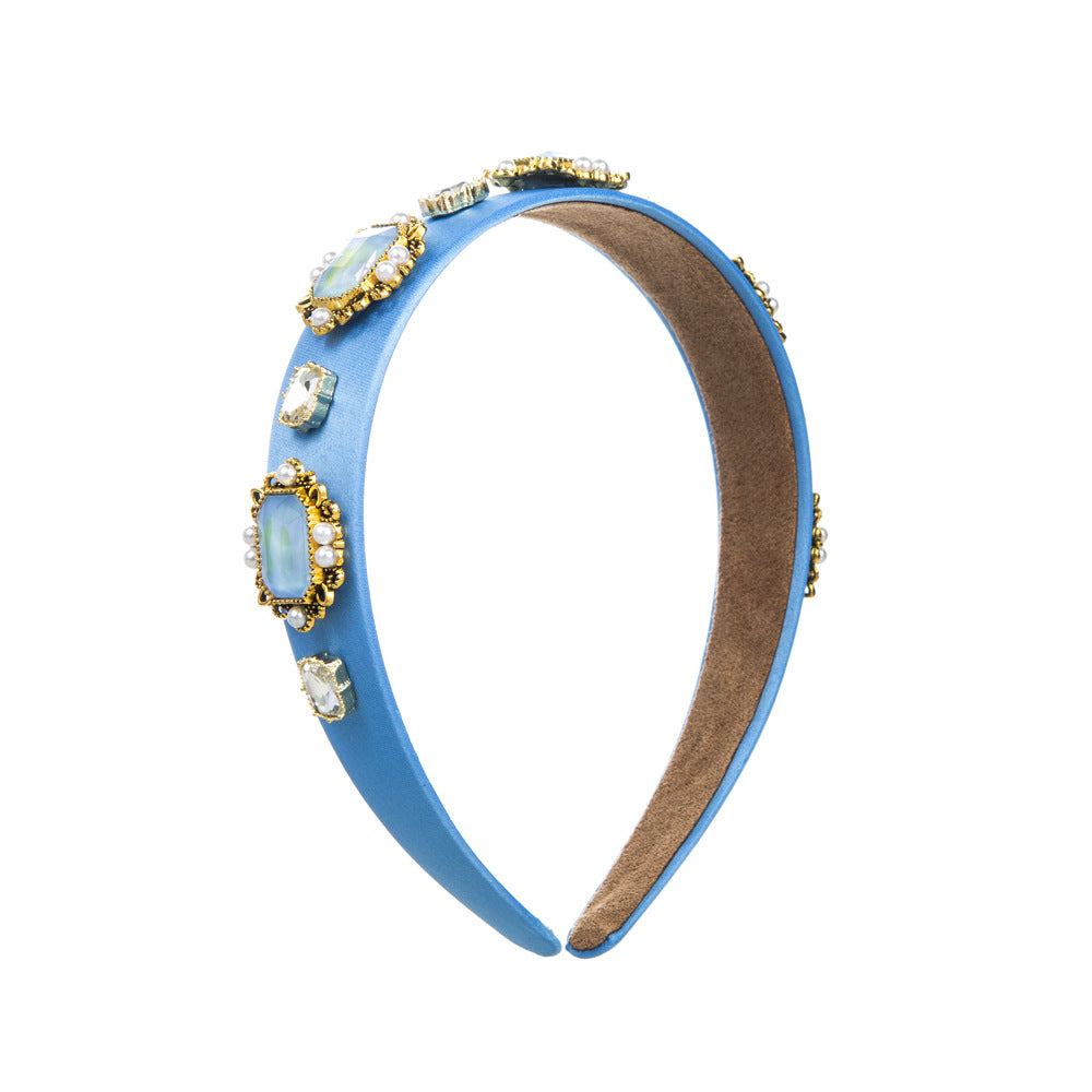 Baroque Style Round Jewelry Headband For Women With Blue Rhinestones