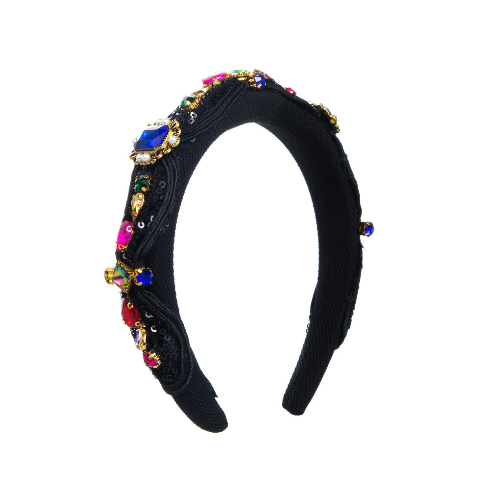 Baroque Style Pearl Jewelry Headband For Women With Rhinestones In Dyed Black