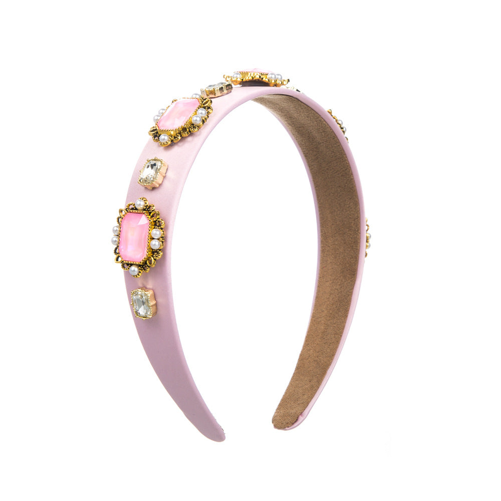 Baroque Style Round Jewelry Headband For Women With Blue Rhinestones