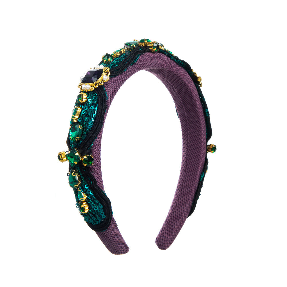 Baroque Style Pearl Jewelry Headband For Women With Rhinestones In Dyed Black
