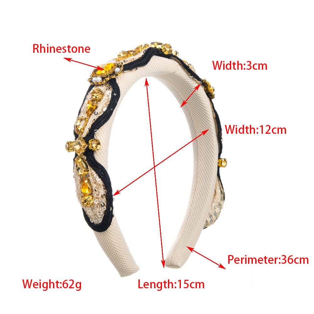 Baroque Style Pearl Jewelry Headband For Women With Rhinestones In Dyed Black