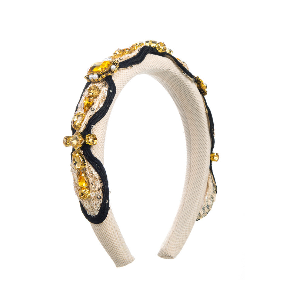 Baroque Style Pearl Jewelry Headband For Women With Rhinestones In Dyed Black