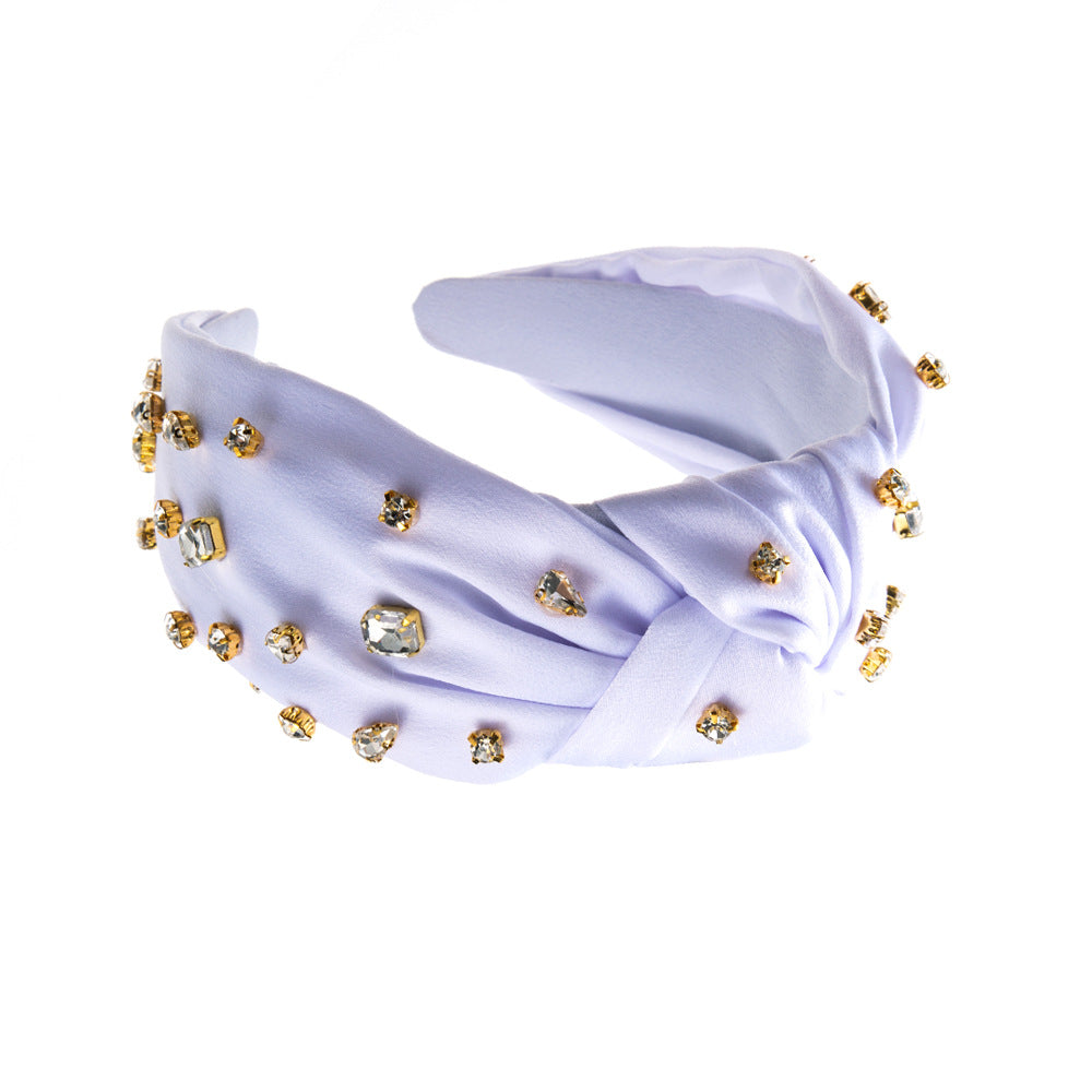 Knot Jewelry Headband For Women In White Cloth With Rhinestones, Stylish Commute Hair Accessory