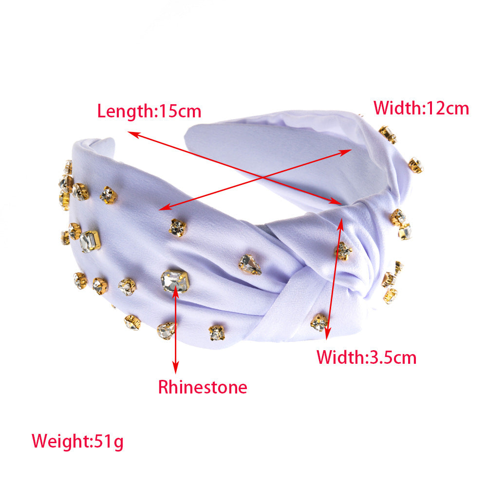 Knot Jewelry Headband For Women In White Cloth With Rhinestones, Stylish Commute Hair Accessory