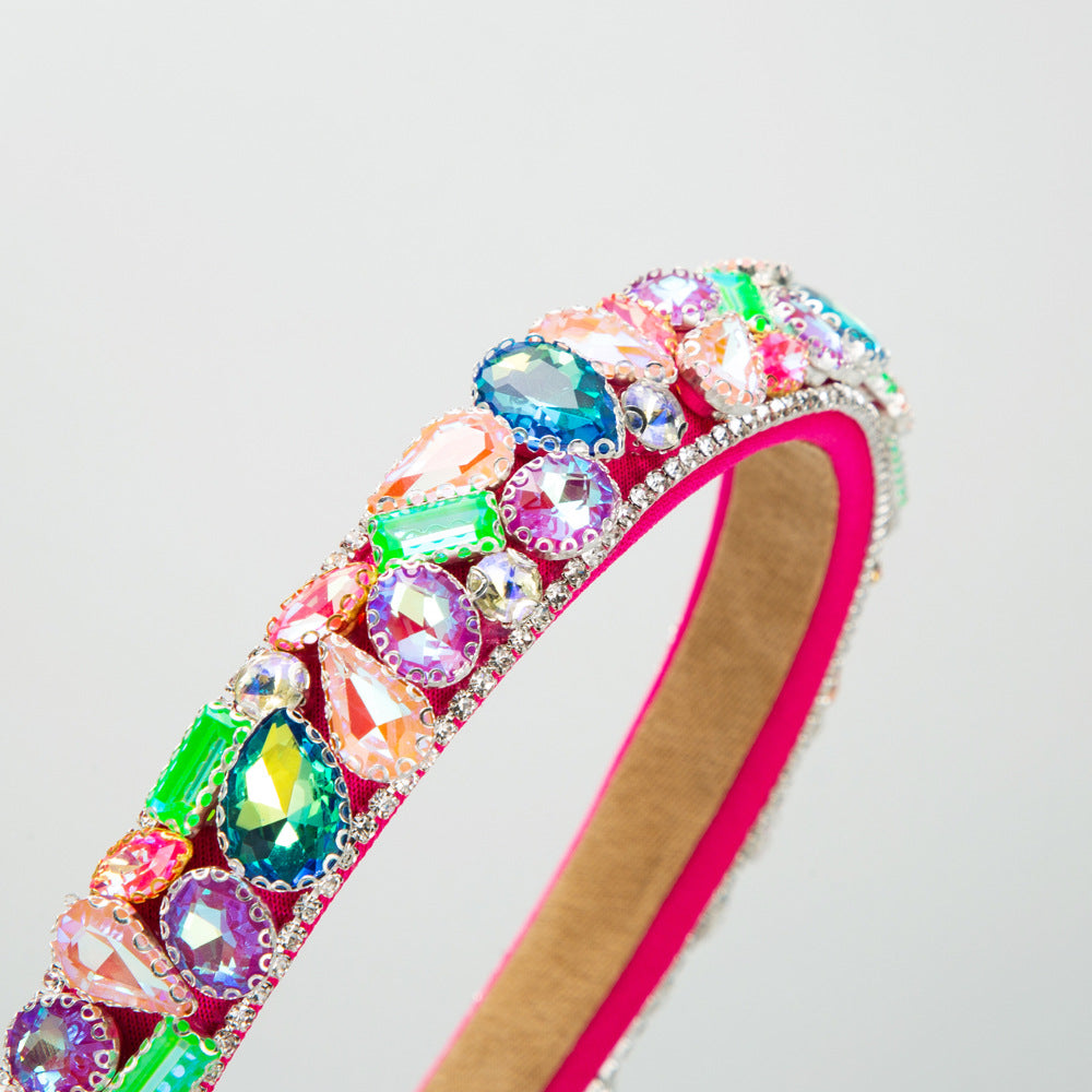 Luxurious Geometric Jewelry Headband For Women With Rhinestones In Rose Red
