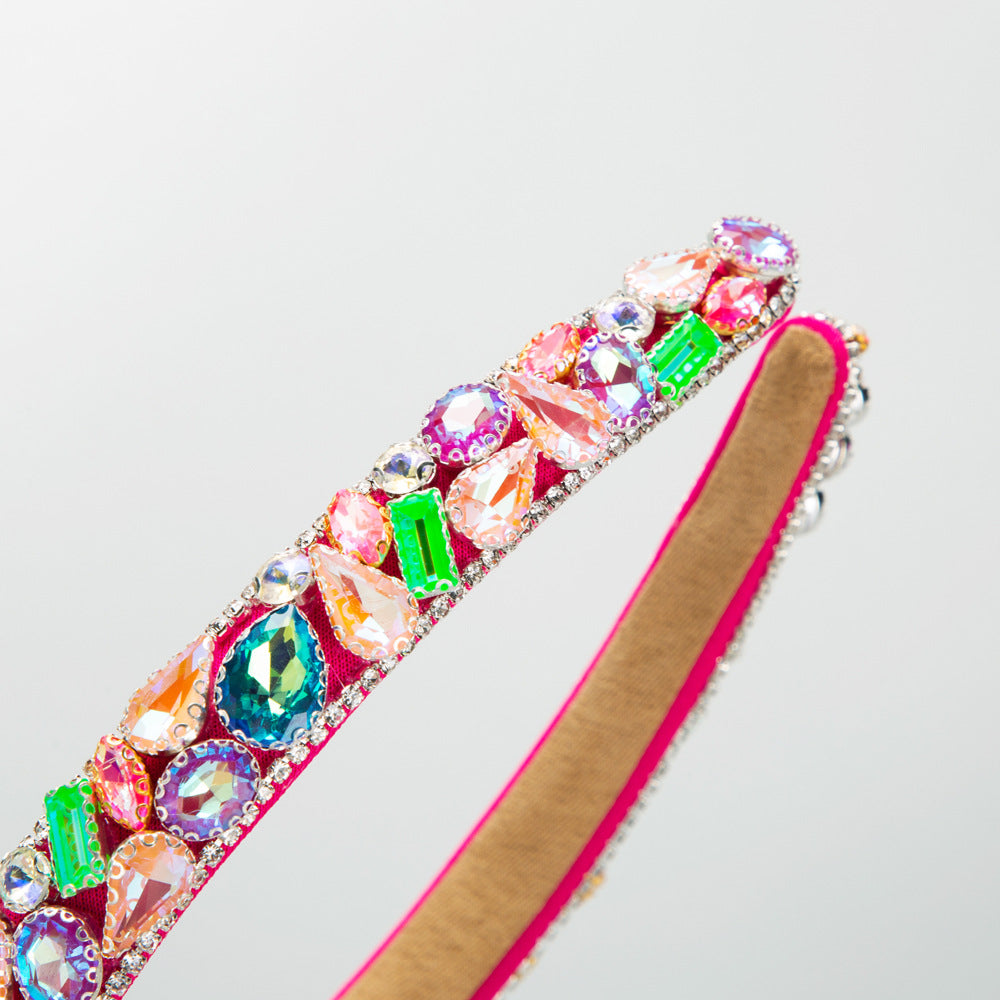 Luxurious Geometric Jewelry Headband For Women With Rhinestones In Rose Red