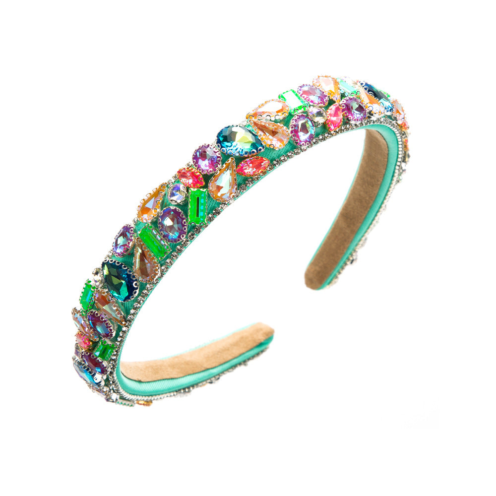 Luxurious Geometric Jewelry Headband For Women With Rhinestones In Rose Red