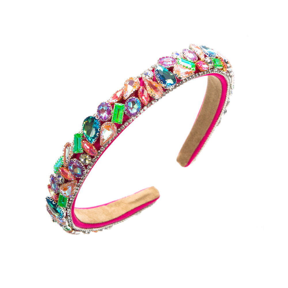 Luxurious Geometric Jewelry Headband For Women With Rhinestones In Rose Red
