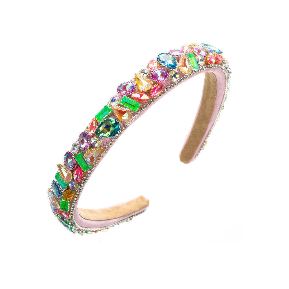 Luxurious Geometric Jewelry Headband For Women With Rhinestones In Rose Red