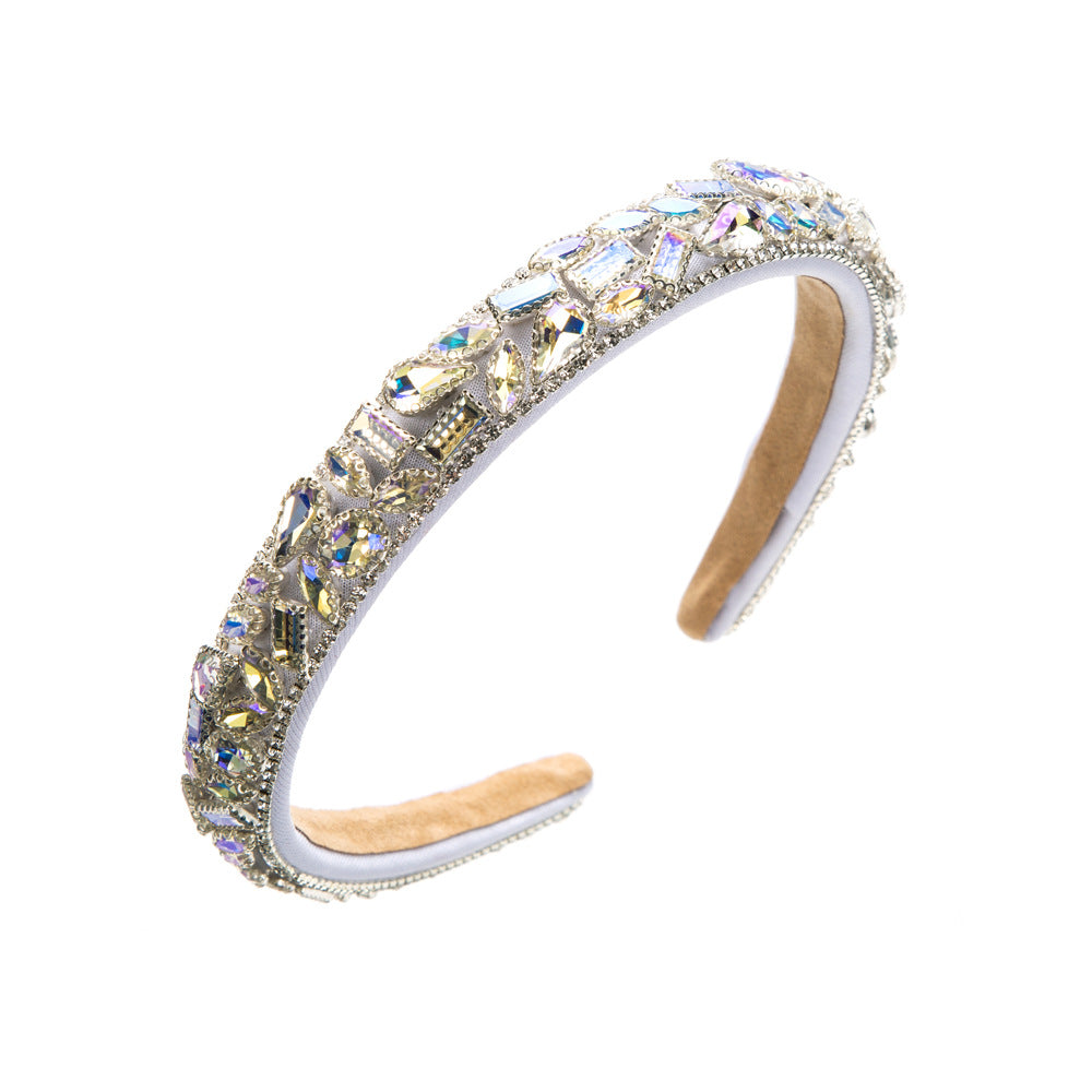 Luxurious Geometric Jewelry Headband For Women With Rhinestones In Rose Red