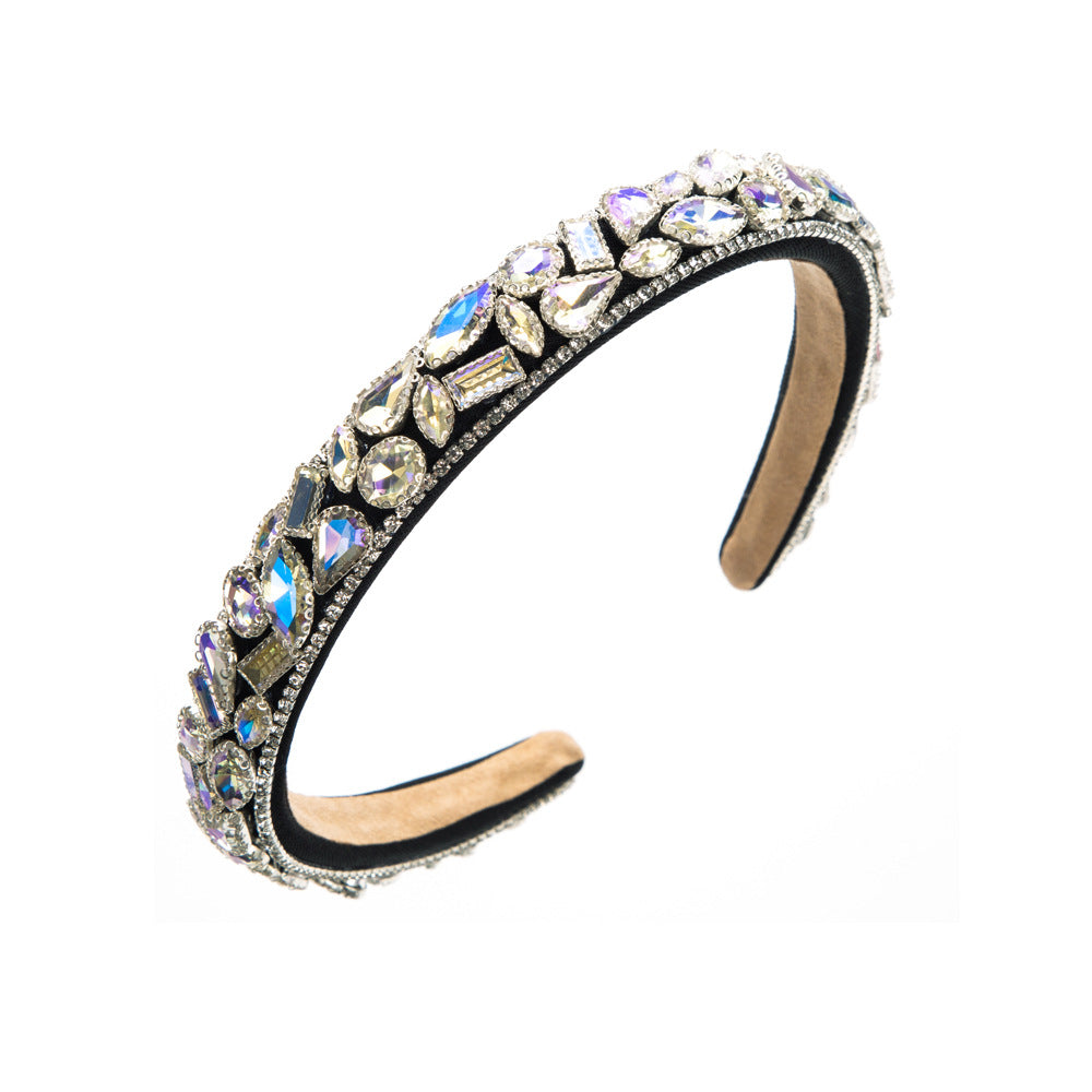 Luxurious Geometric Jewelry Headband For Women With Rhinestones In Rose Red